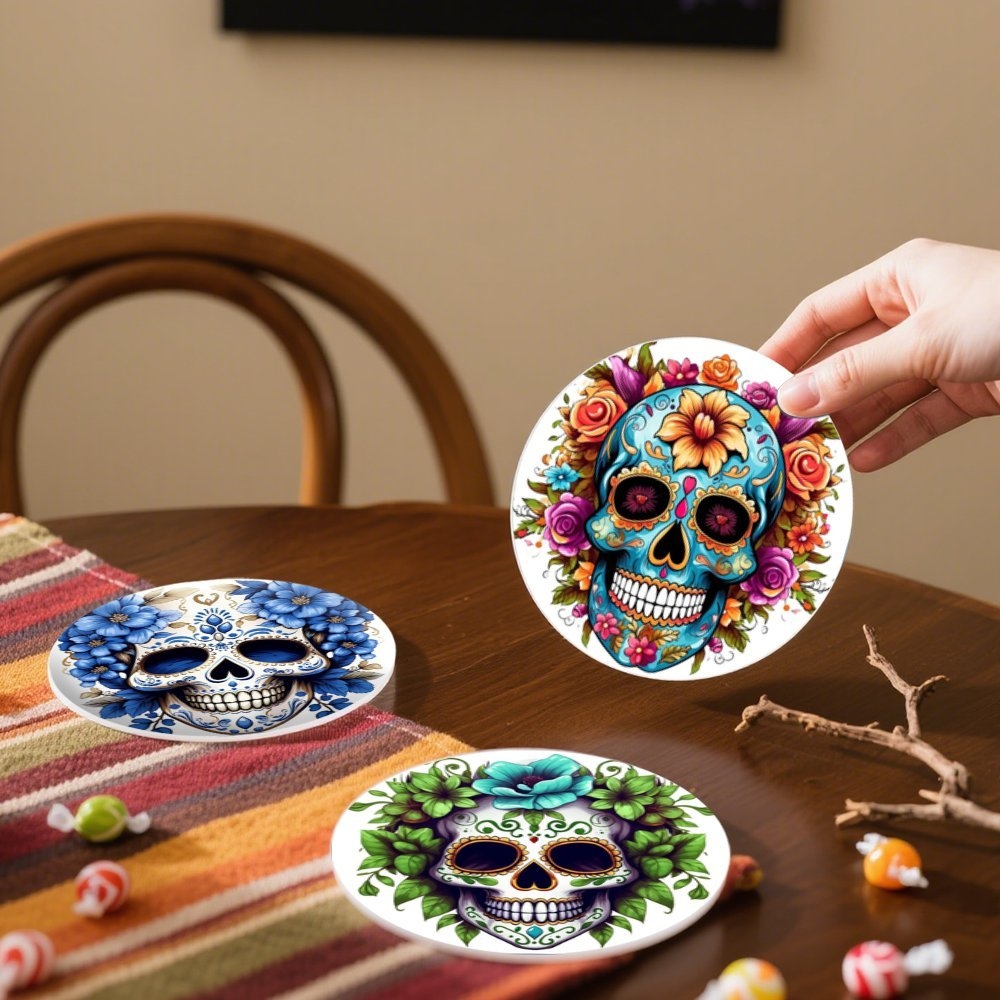 6 pçs halloween crânio copo de - Coaster Sublimation Blank avaliação e preço